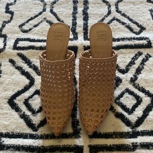 INC International Concepts Celestial Tan Blush Caged Mules Sz 10